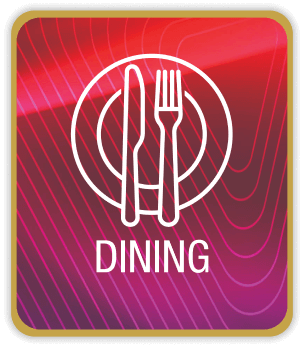 Valley View Casino dining promotional card, showcasing a luxurious dining experience with the casino’s logo and vibrant design elements.